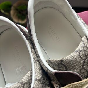 Gucci Beige/Brown Monogram Slip-On Sneakers